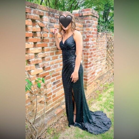 Jovani JVN Prom/Formal Black Sequined V-Neck Open/Lace Up Back Dress Size 4 - Picture 1 of 12